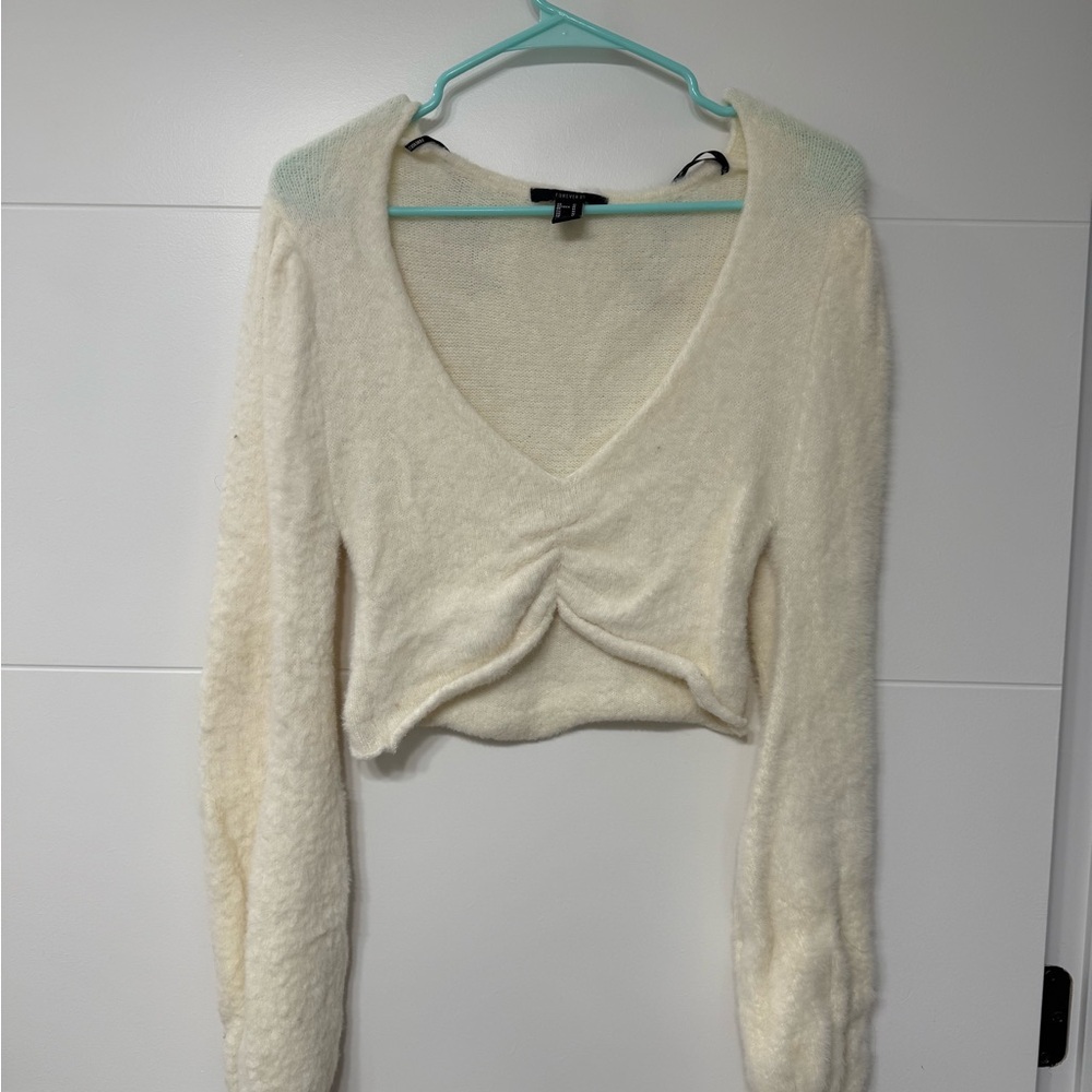 Forever 21 Cream Fuzzy Knit Top